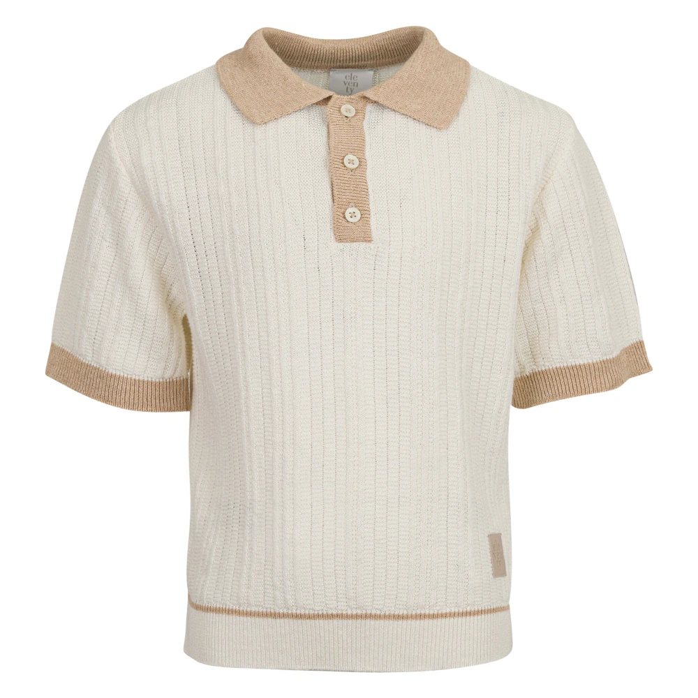 Eleventy Men's Beige Linen Knit Polo Shirt