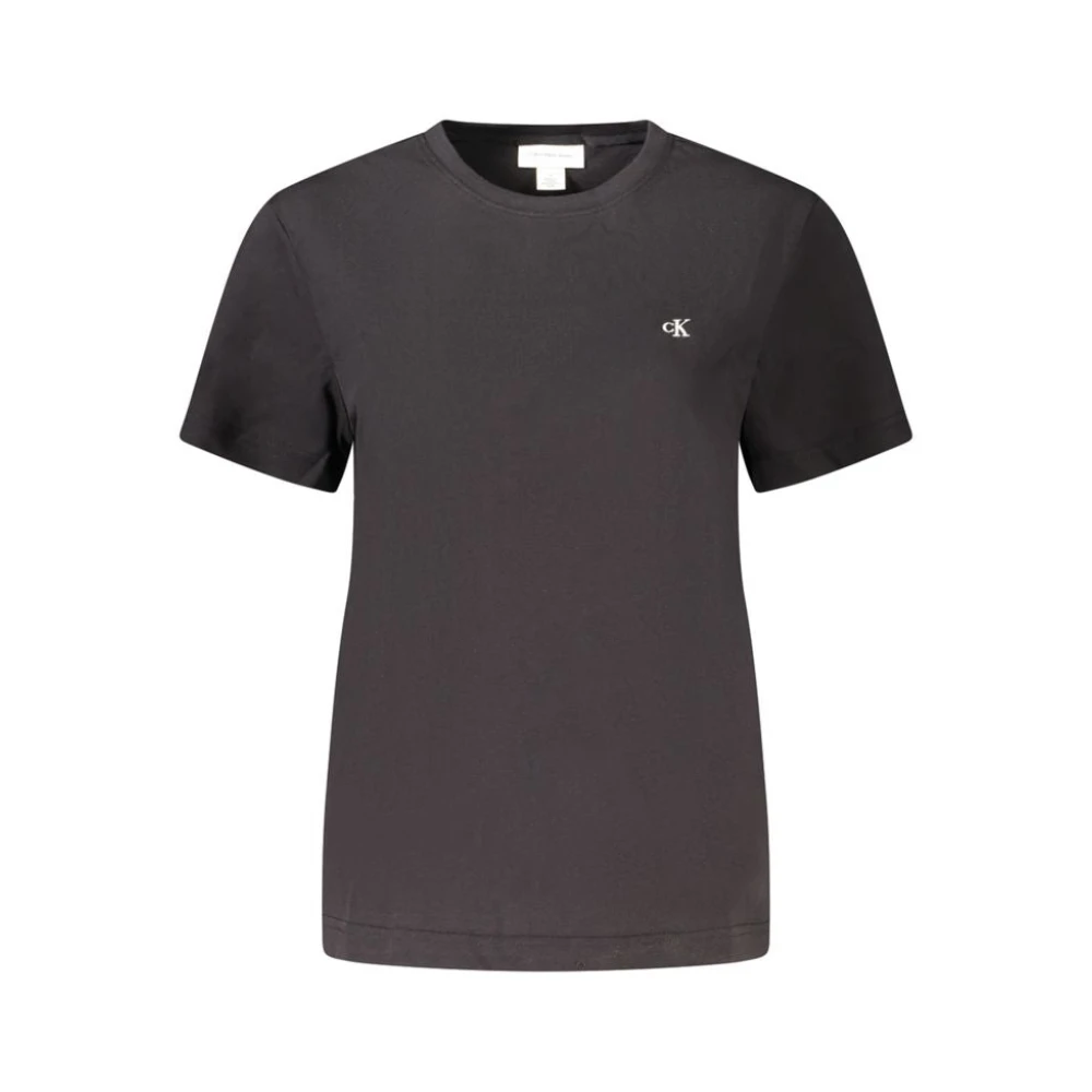 Calvin Klein Women's Black T-Shirts,, Cotton Logo Embroidered Tee Extra Small