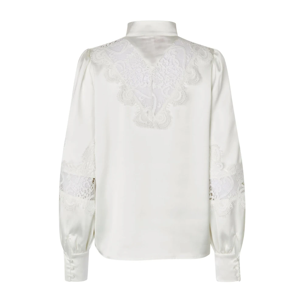Cras Feminine Satijnen Blouse met Kantdetails White Dames