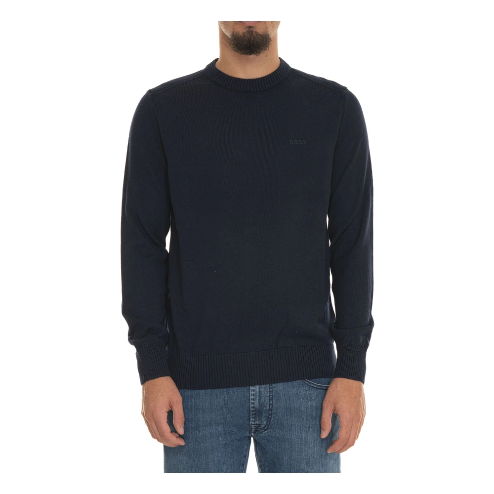 Boss V-hals Knopen Vest in Wolmix Blue Heren
