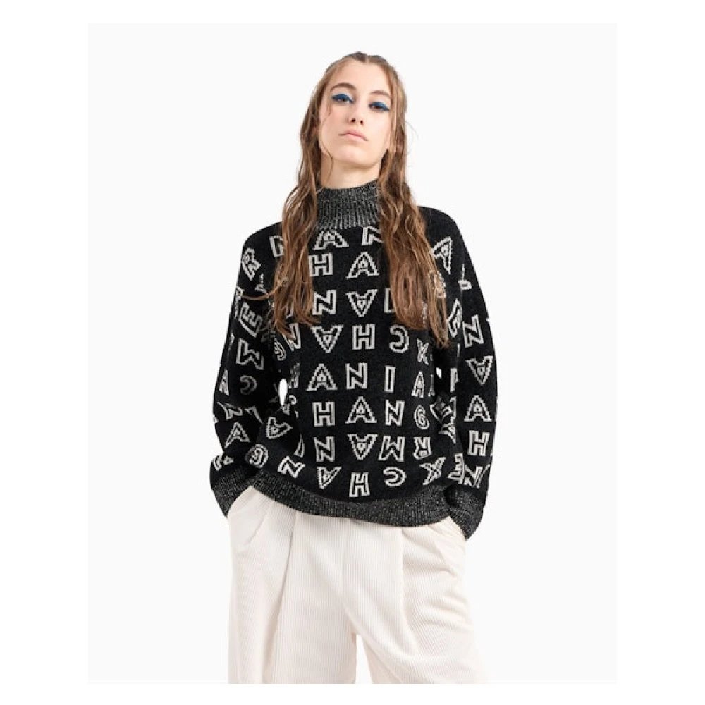 Armani Exchange Wintertrui met turtleneck en logo detail Black Dames