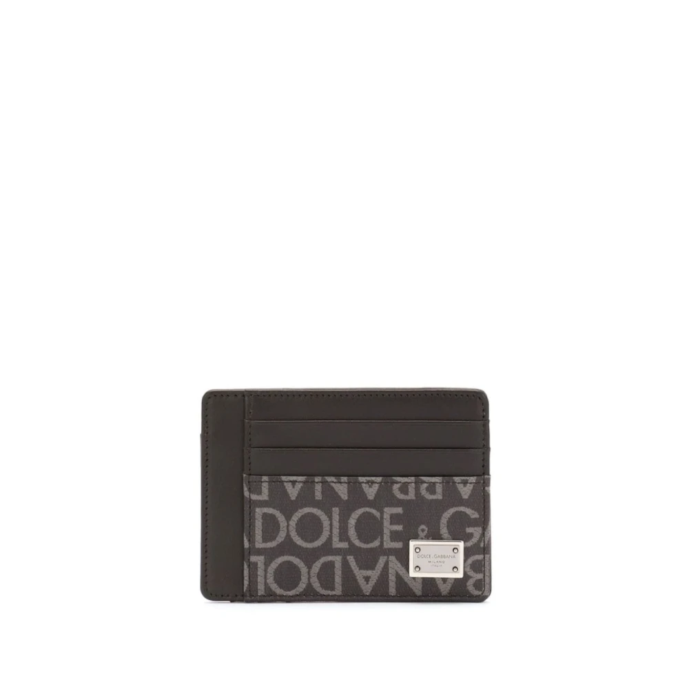Dolce & Gabbana Zwarte Monogram Portemonnee Kaartsleuven Black Heren