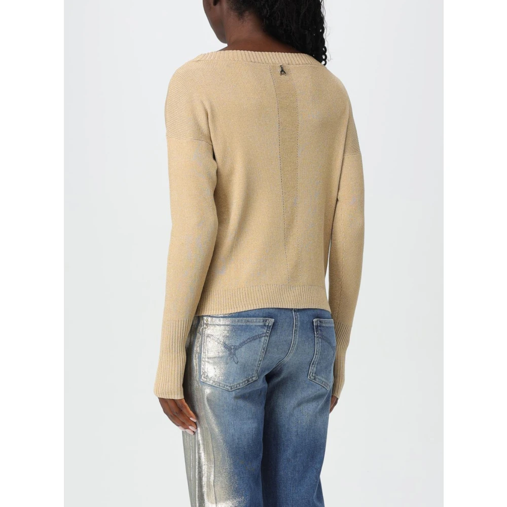 PATRIZIA PEPE Lurex Boothals Trui met Fly Detail Beige Dames