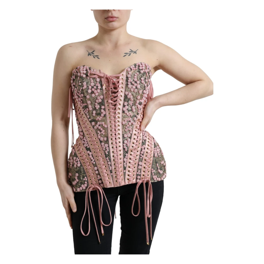 Dolce & Gabbana Women's Pink Silk Nylon Bustier Corset Top