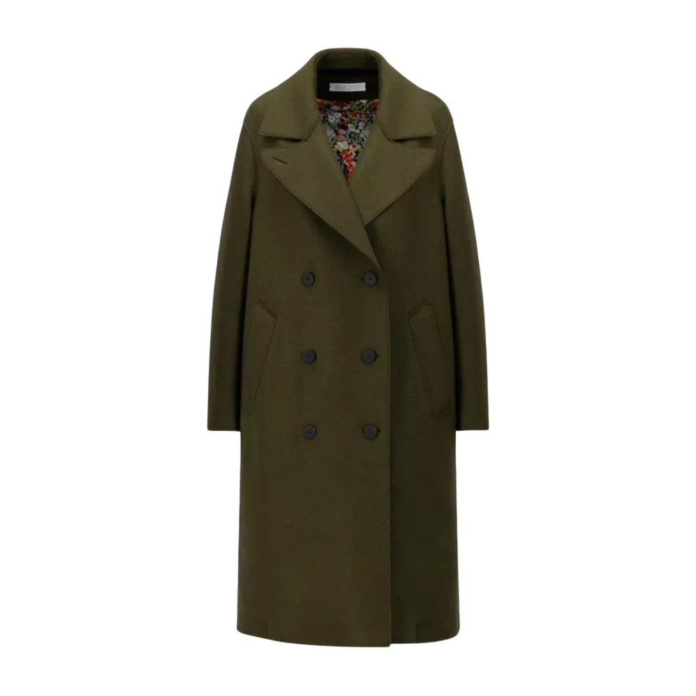 Harris Wharf London Double-Breasted Wollen Jas Green Dames