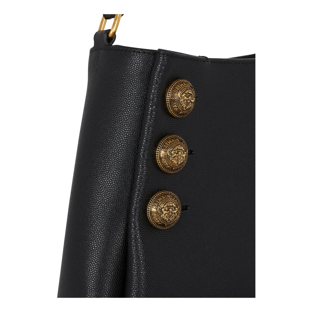 Balmain Emblème Schoudertas van generfd kalfsleer Black Dames