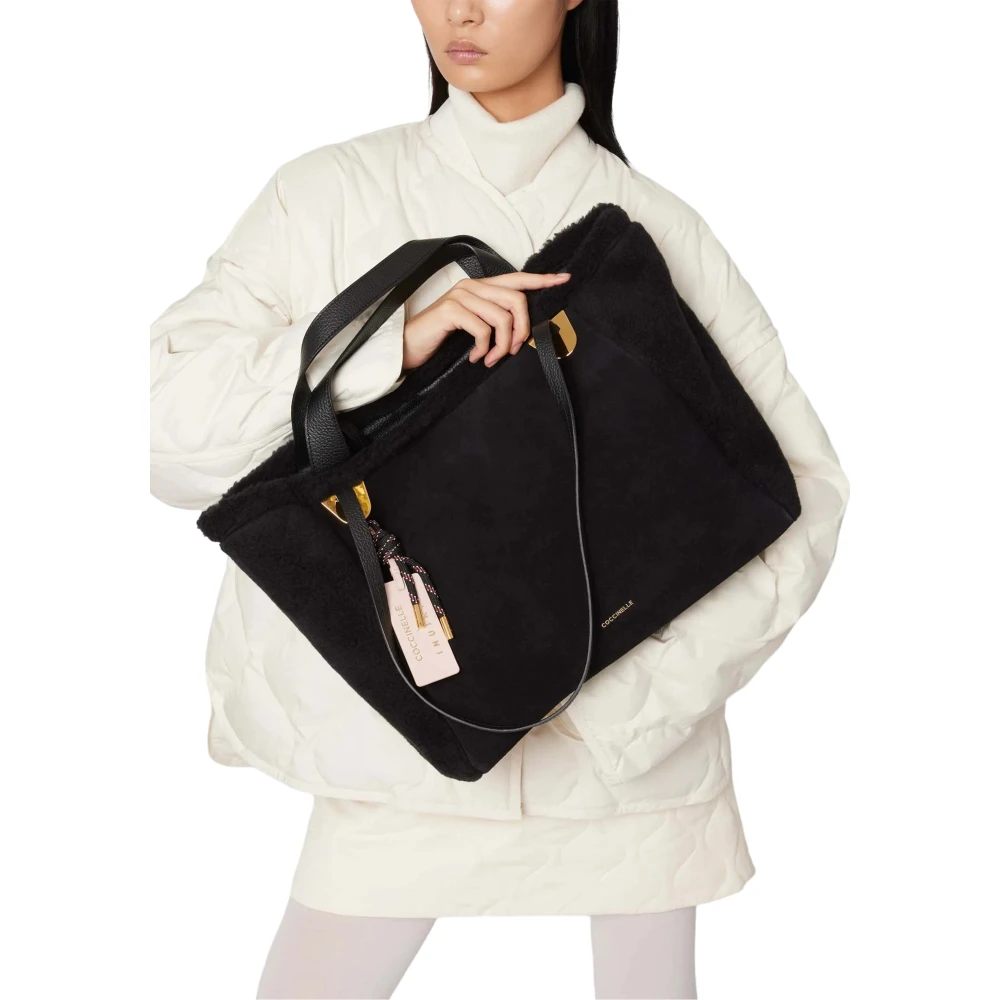 Coccinelle Leren handtas met Shearling-inzetstukken Black Dames