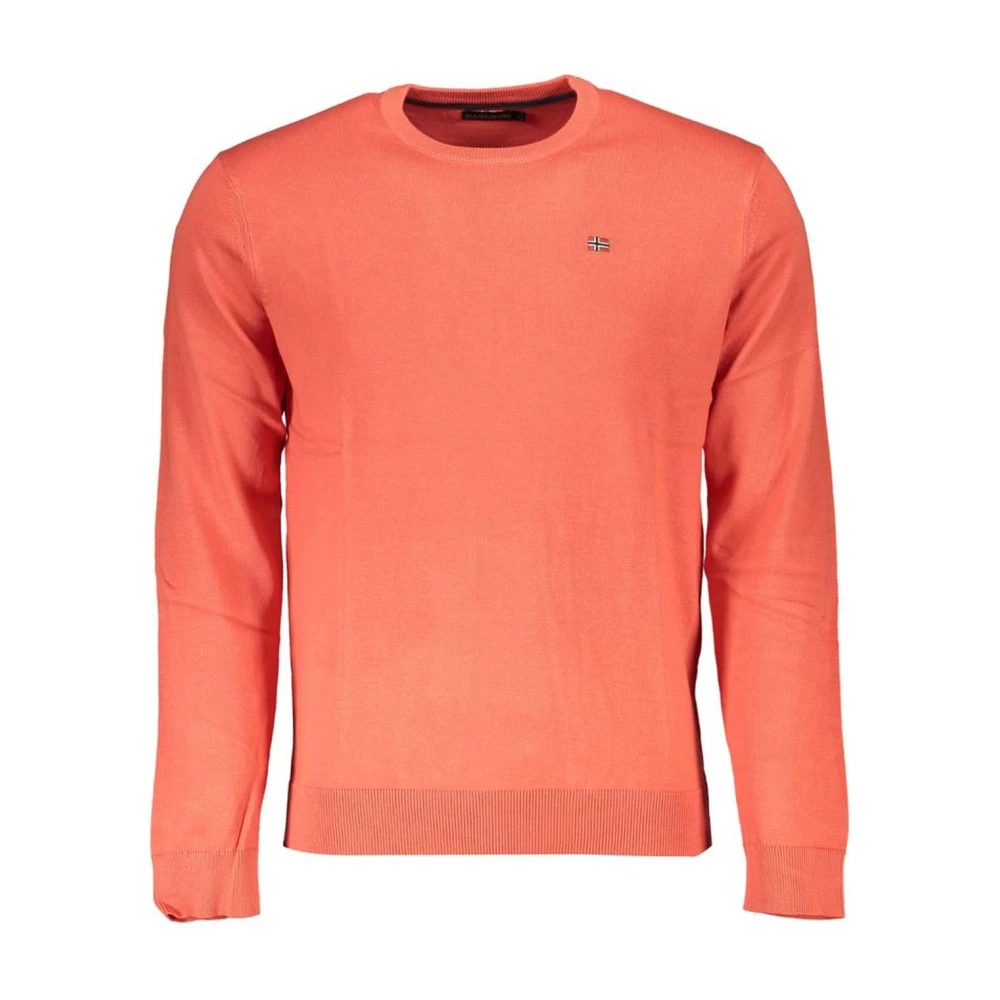 Napapijri Men's Pink Round-Neck Knitwear, S, Embroidered Crew Neck Jumper