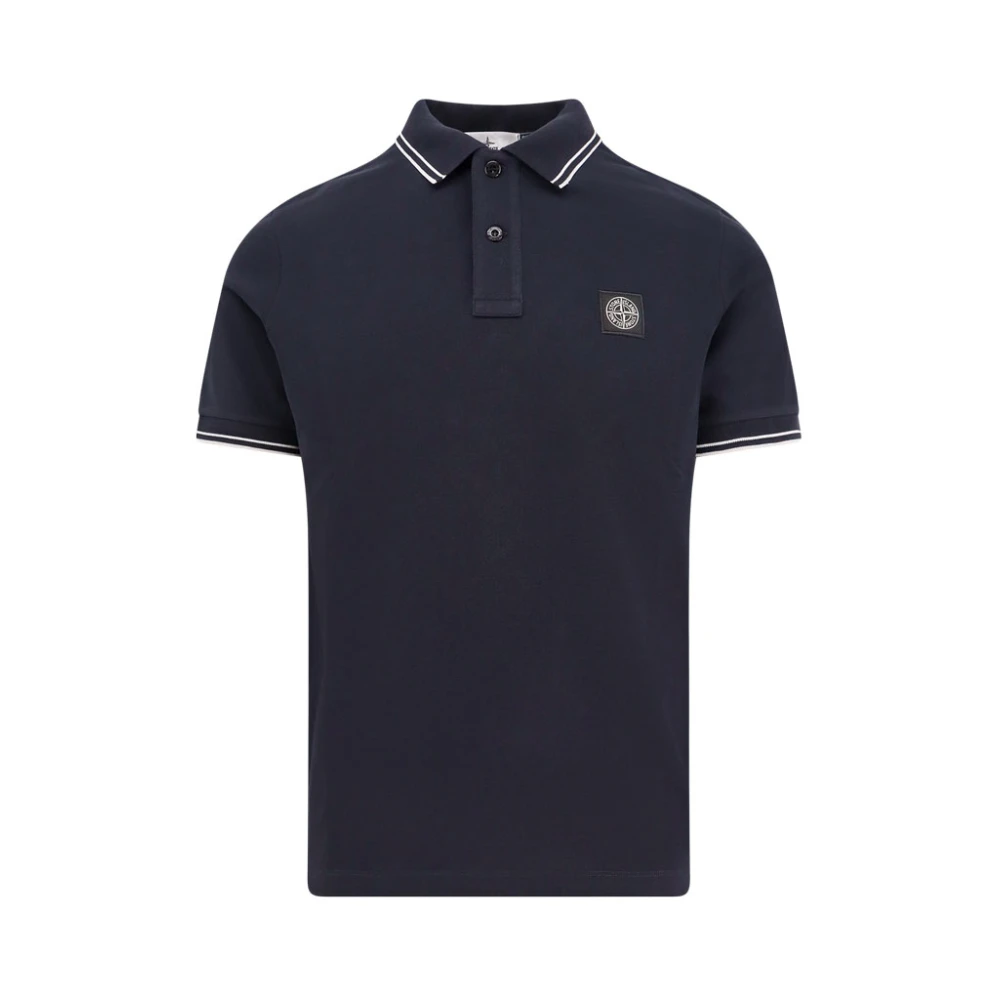 Stone Island Stretch katoenen poloshirt met knopen Blue Heren