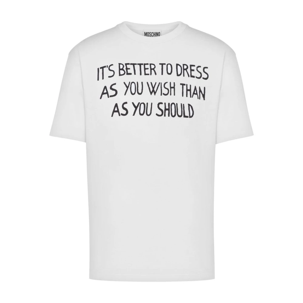 Moschino Wit Slogan Print T-shirt met Ronde Hals White Heren