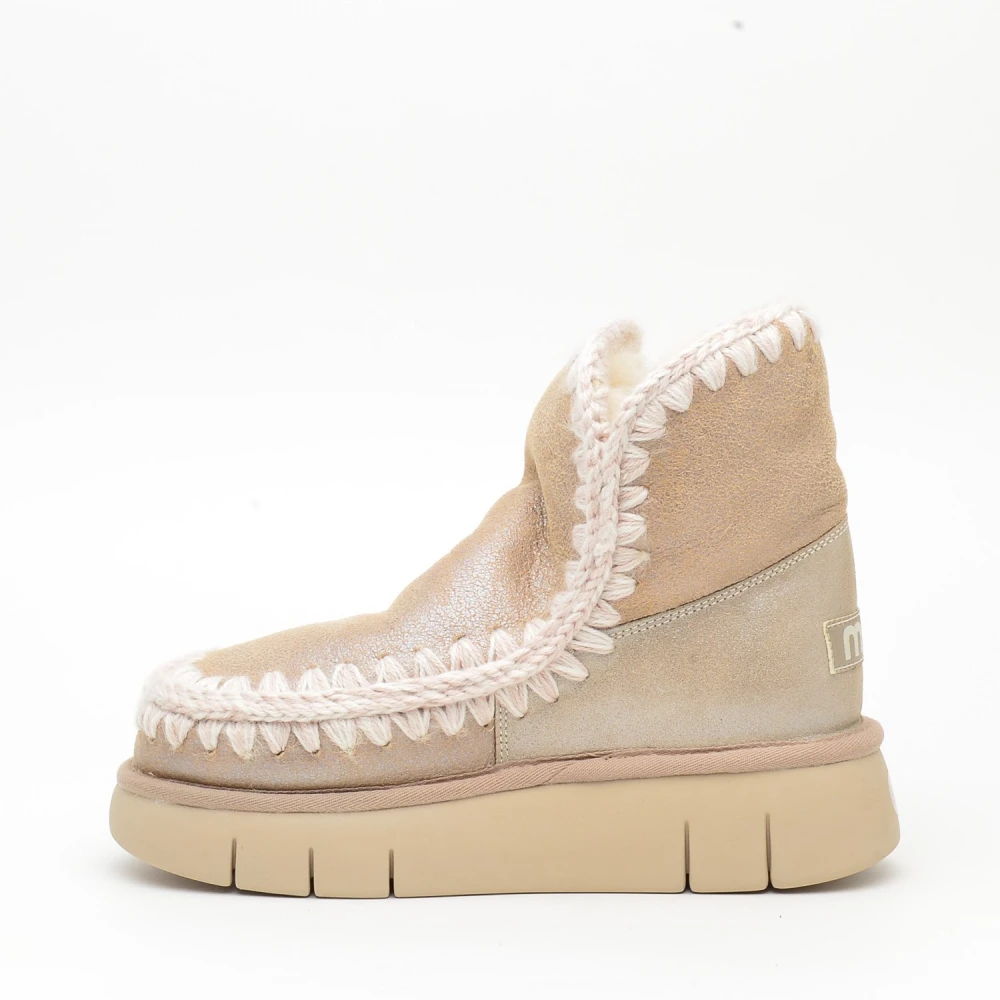 Mou Shearling en Leren Enkellaars Beige Dames