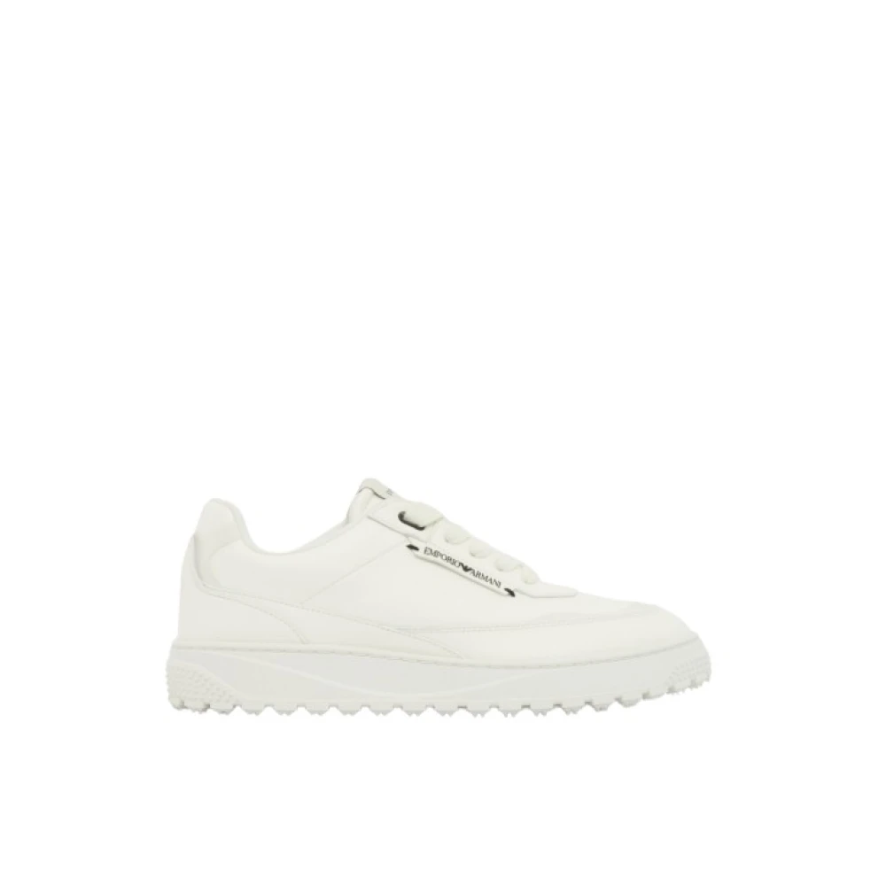 Emporio Armani , Sneakers, Male, White, 7 Uk, Smooth Leather Lace-Up Trainers With A Textured Rubber Sole
