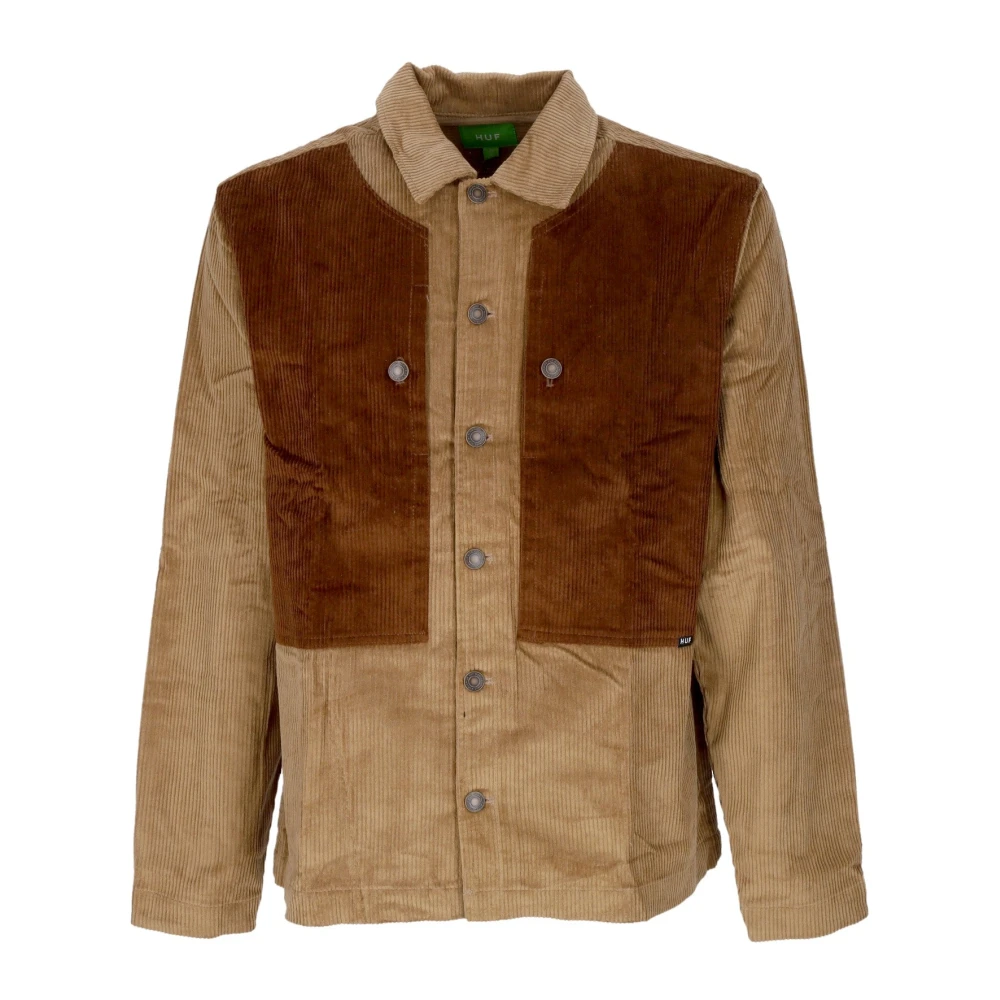 Huf Brun Marinblå Velvet Overshirt Med Knappfickor
