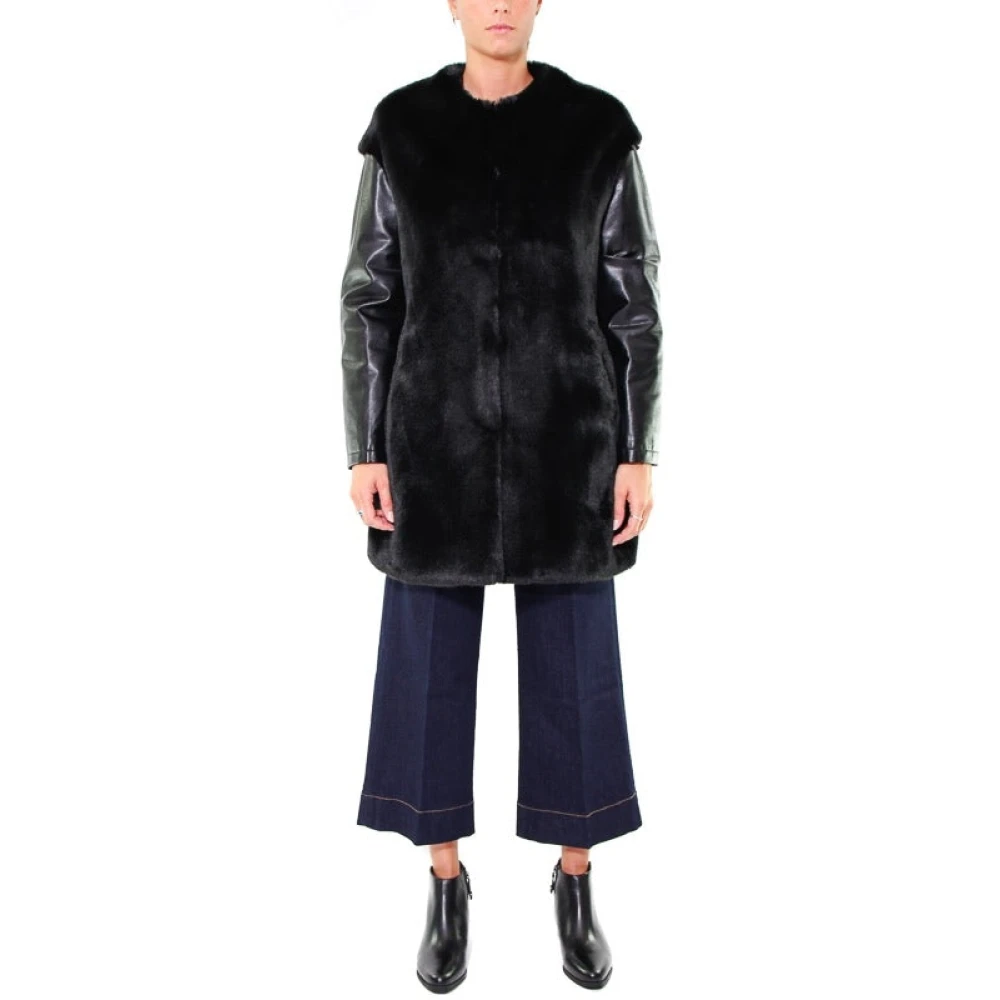 pinko Nep Bontjas met Nep Leren Mouwen Zwart Black Dames