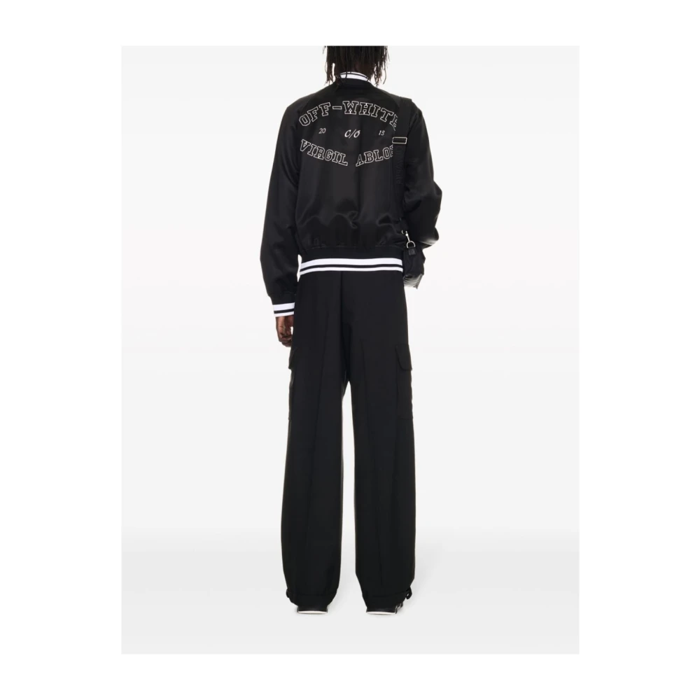 Off White Zwarte Satijnen Afwerking Geborduurd Logo Jas Black Heren