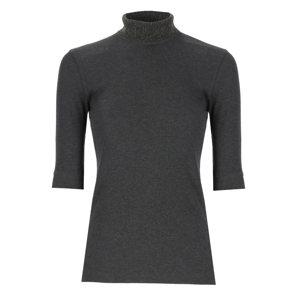 BRUNELLO CUCINELLI Grijze Diamantgesneden Hoge Hals Trui Gray Dames