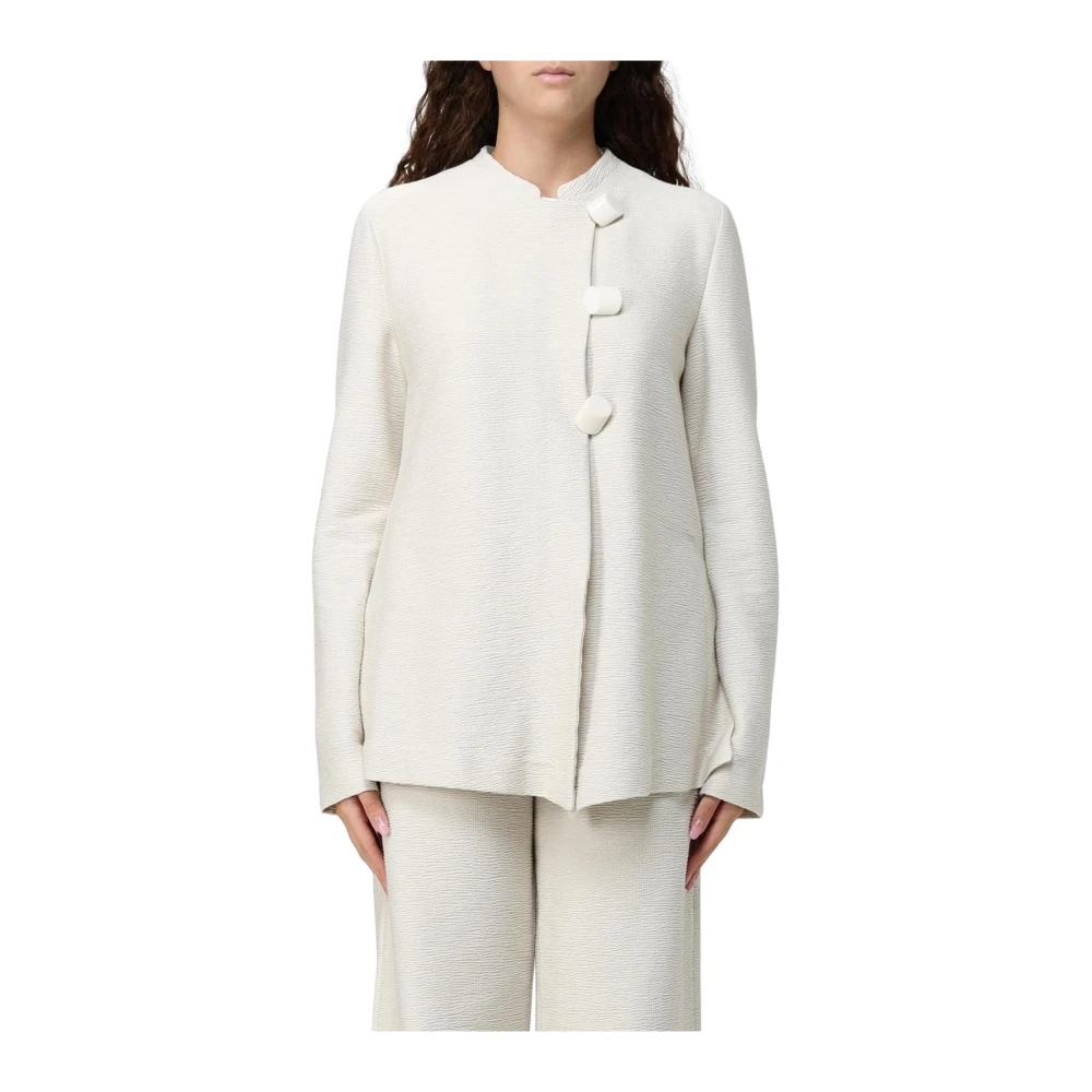 Emporio Armani Women's Beige Textured Buttoned Jacket