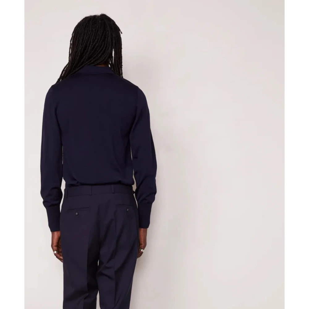 Officine Générale Lange mouw polo shirt Blue Heren