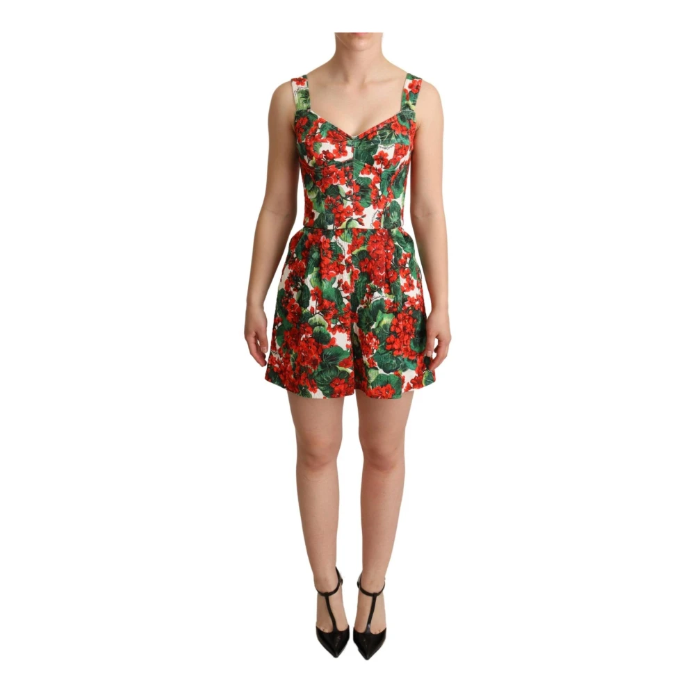 Dolce & Gabbana Rood Geranium Bloemenprint Jumpsuit Multicolor Dames
