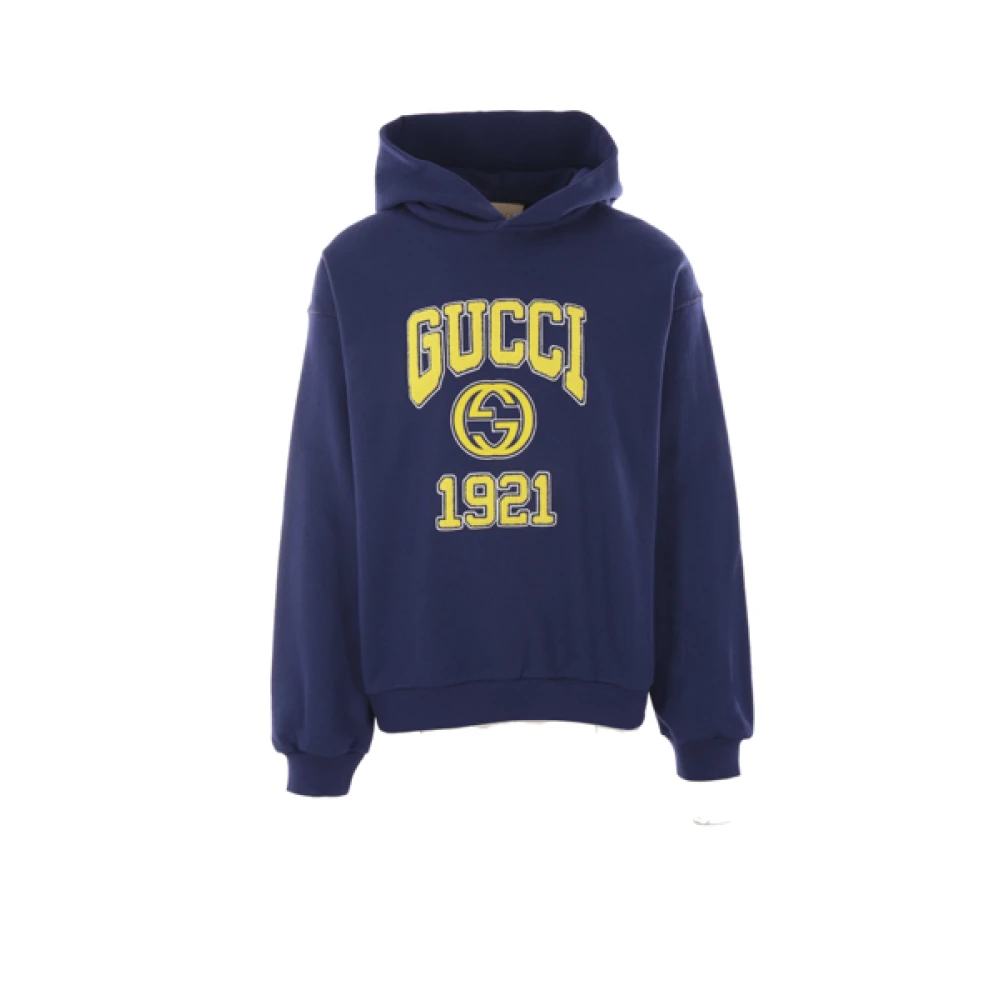 Gucci Grijze hoodie met Teddy Logo Patch Blue Heren