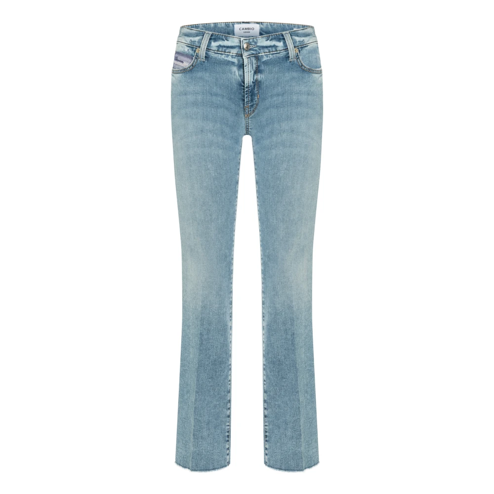 CAMBIO Versleten Flared Jeans met Franjes voor de Zomer Blue Dames
