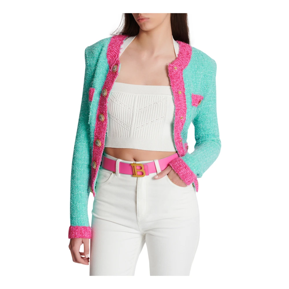 Balmain Tweekleurig omkeerbaar kalfsleren B-Riem Blue Dames