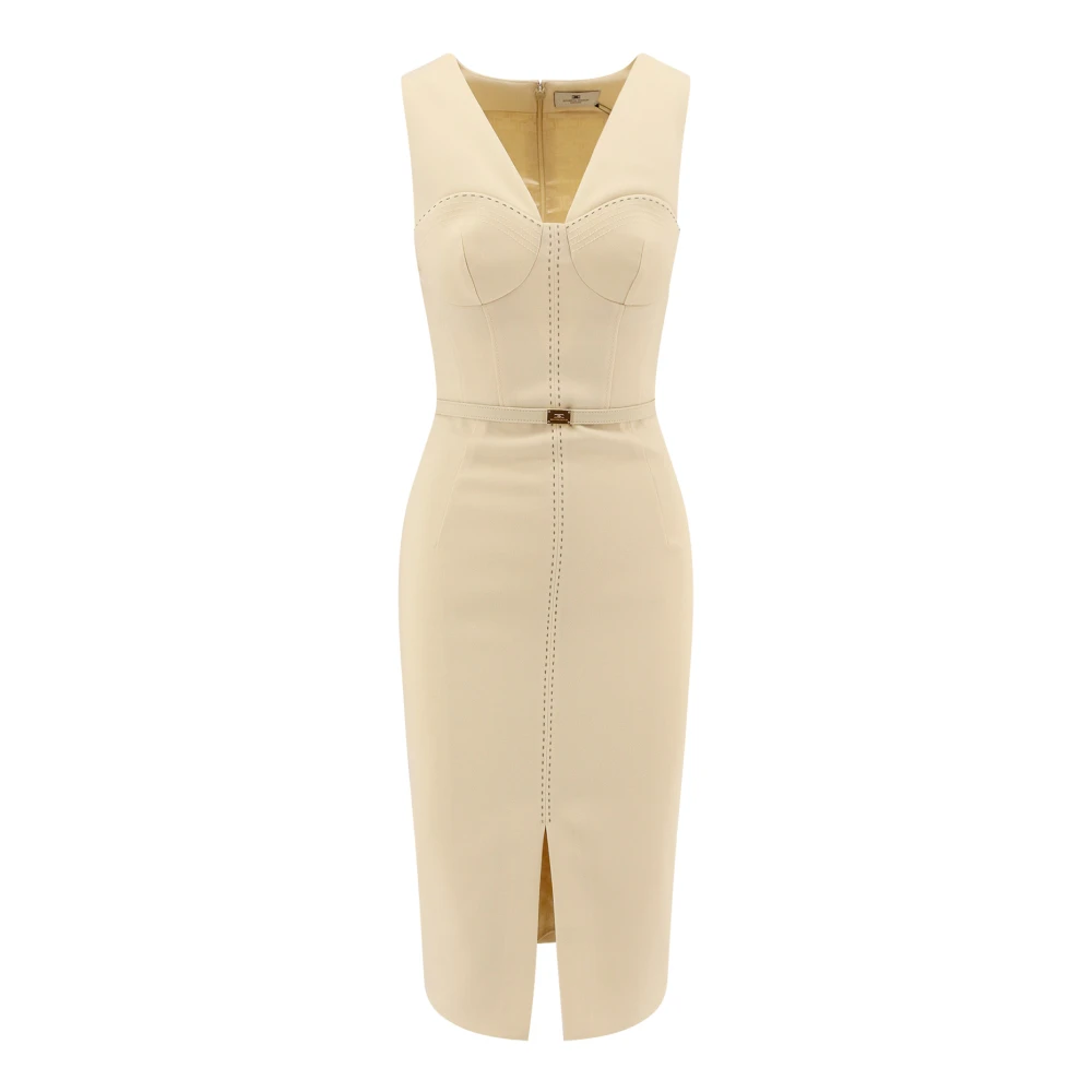 Elisabetta Franchi Midi jurk met gewatteerde cups Beige Dames