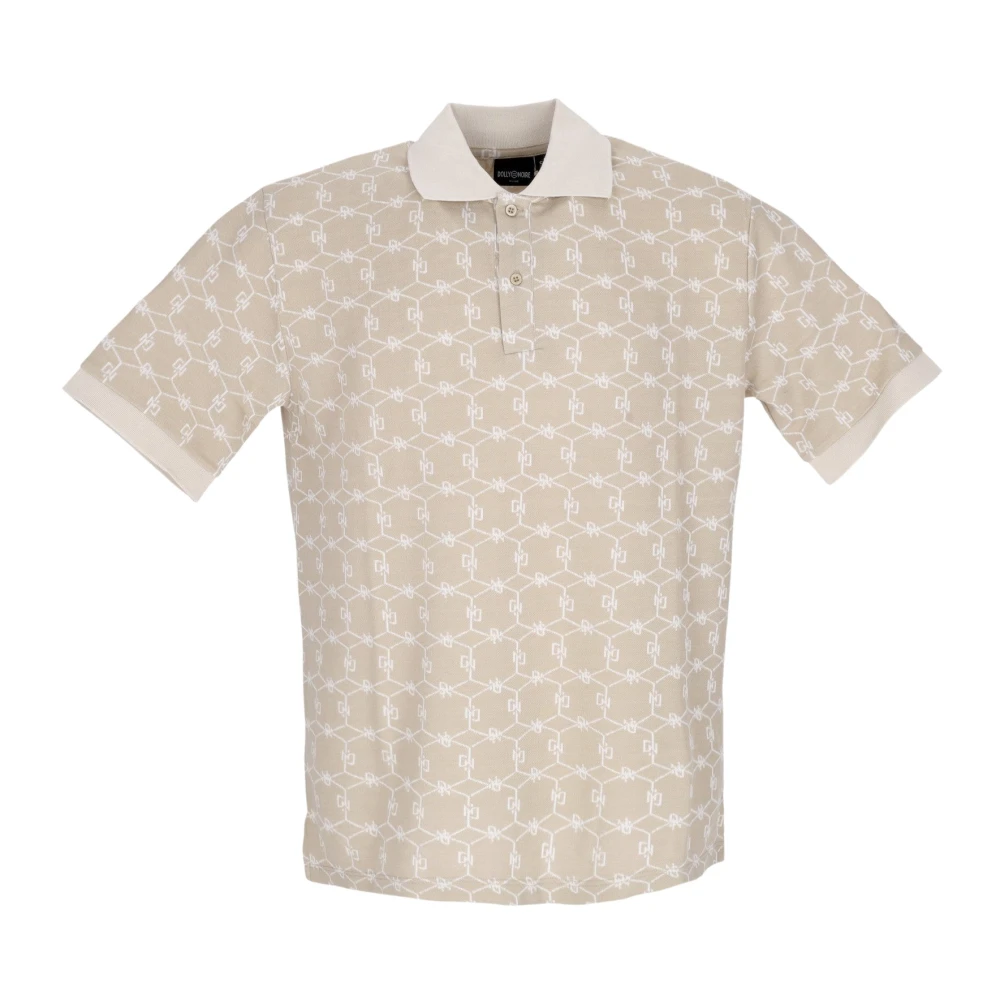 Dolly Noire Monogram Jacquard Oversize Polo Shirt Wit Beige Heren