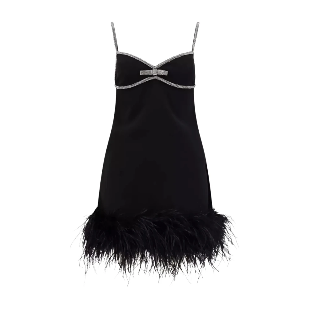Self Portrait Zwarte Jurk met V-hals en Veren Black Dames