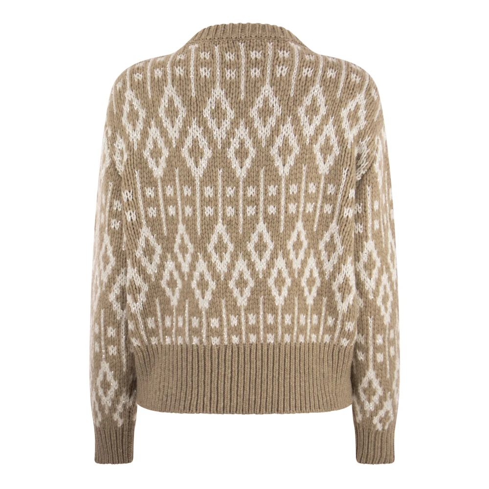 BRUNELLO CUCINELLI Nordic Jacquard Cashmere Sweater Beige Dames