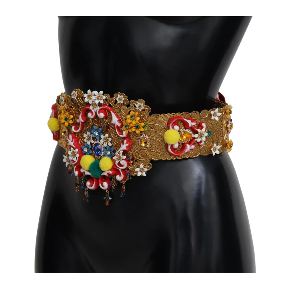 Dolce & Gabbana Bloemen Kristal Taille Riem Goud Multicolor Dames