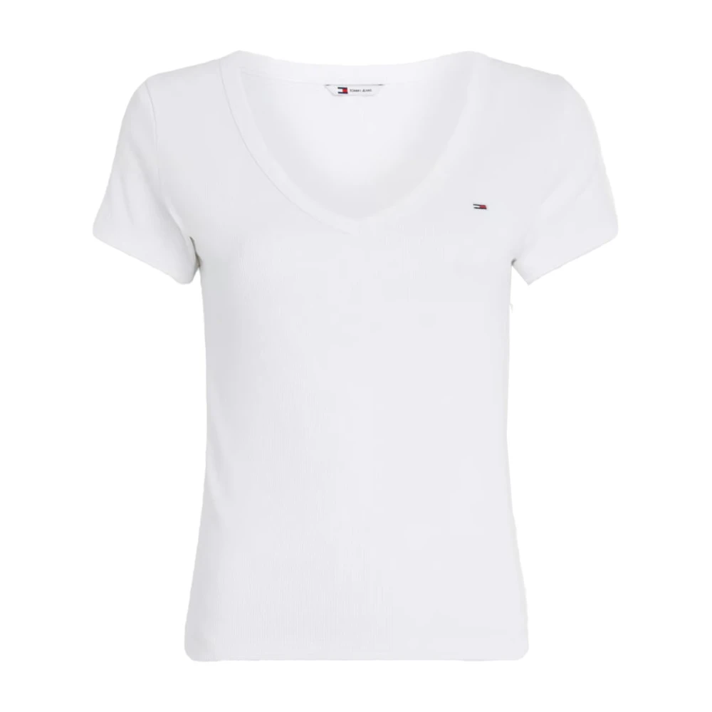 Tommy Jeans Slimme Geribbelde Katoenen Stretch T-Shirt White Dames