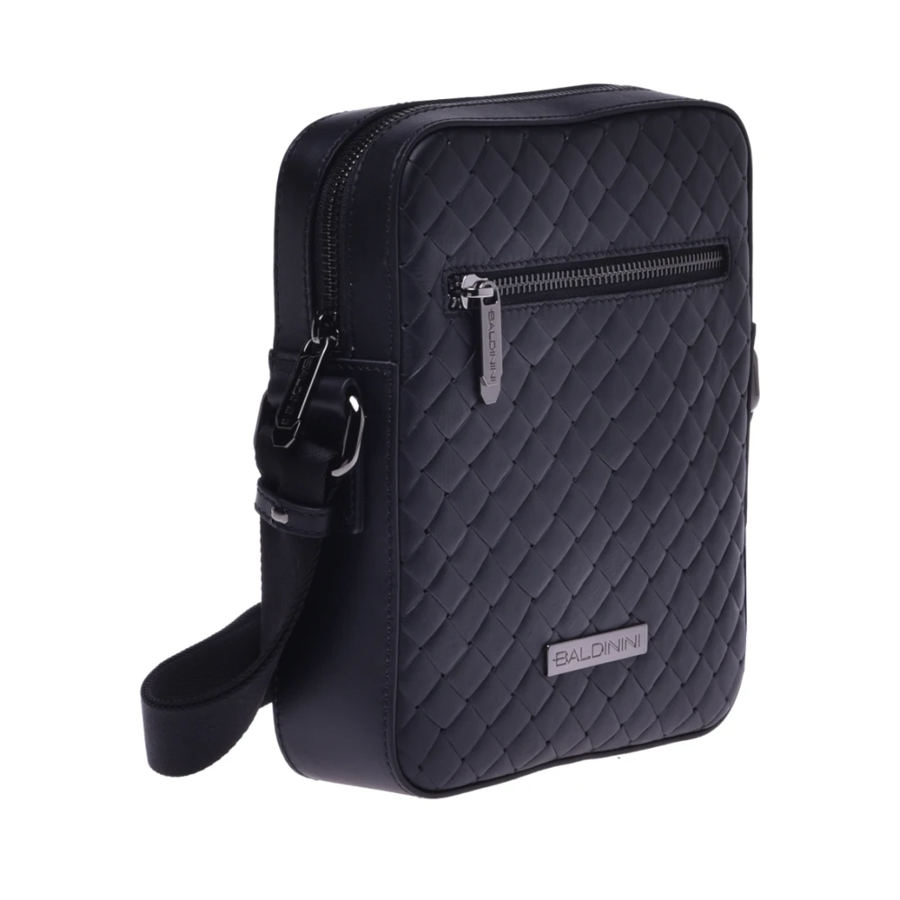 Baldinini Crossbody bag in black woven print leather Black Heren