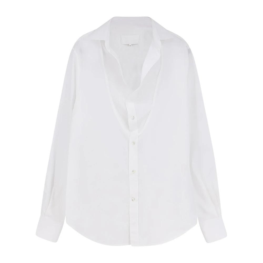 Maison Margiela Men's White Casual Shirts, M, Folded Collar Cotton Shirt