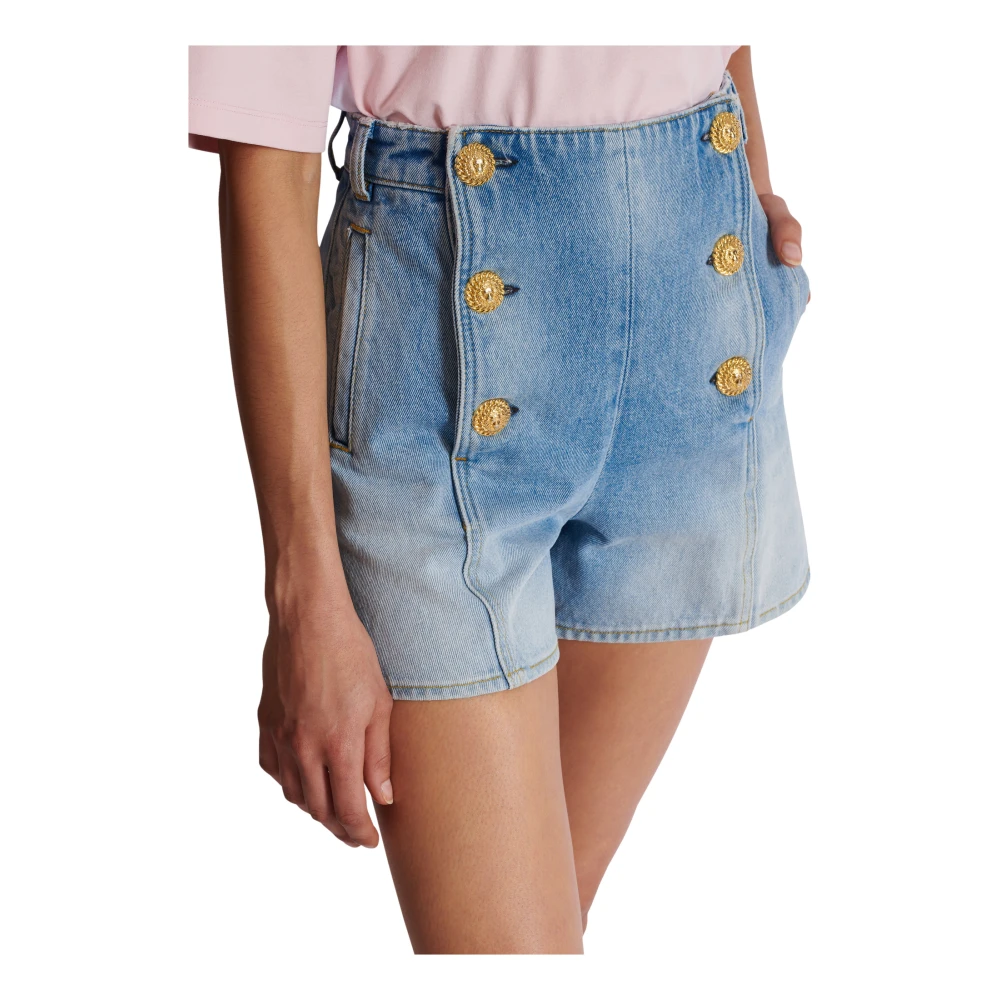 Balmain Denim shorts met knopen Blue Dames