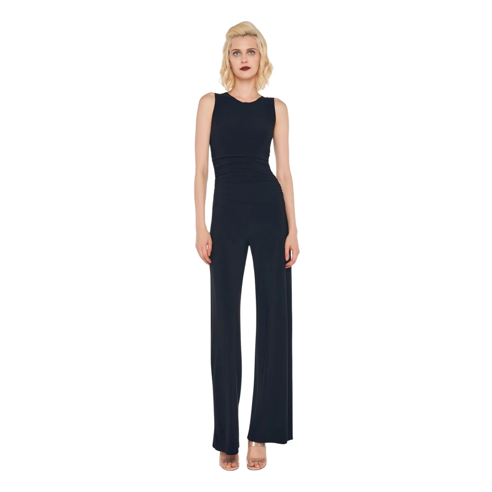 Norma Kamali Zwarte mouwloze jumpsuit met wijde pijpen Black Dames