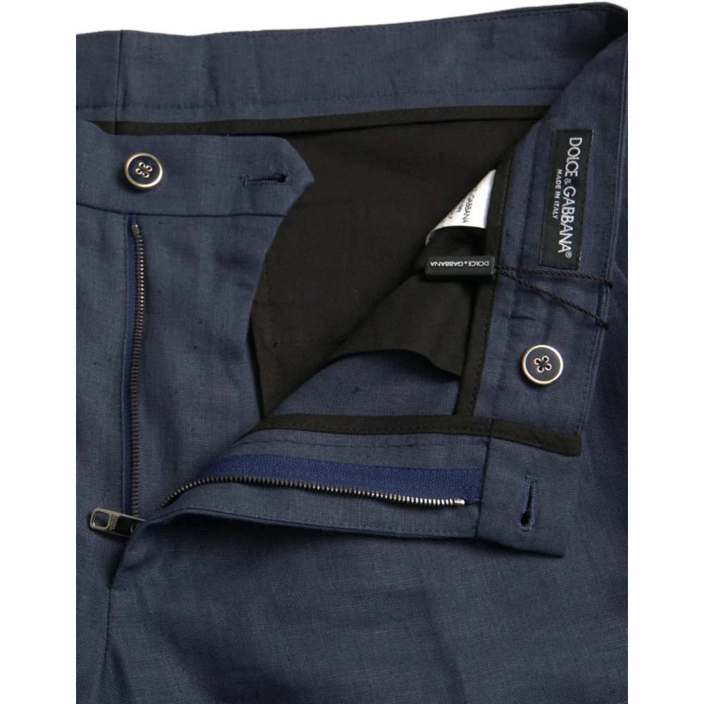 Dolce & Gabbana Navy Blue Linen Dress Pants Blue Heren