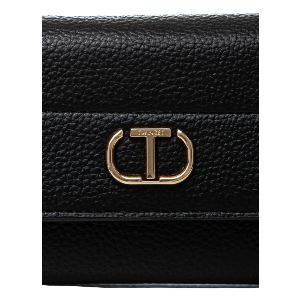 Twinset Zwarte portemonnee met metalen Oval-t logo Black Dames