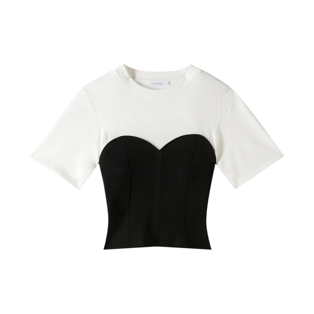 Patrizia Pepe Vrouw Wit Tops Dames, M, Katoen, T-Shirt Met Gebreide Bustier
