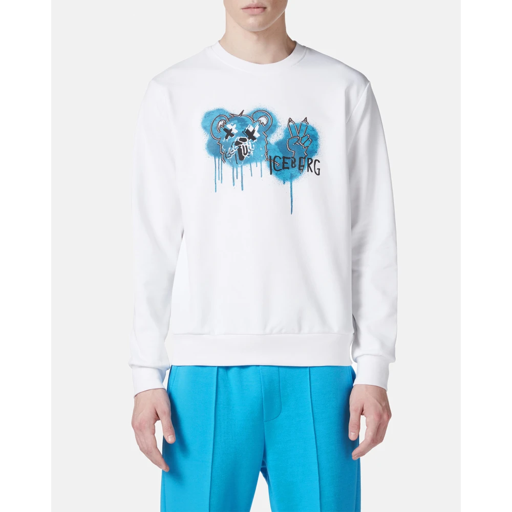 Iceberg Optische witte crewneck sweatshirt met klassieke regular fit en Bear print White Heren