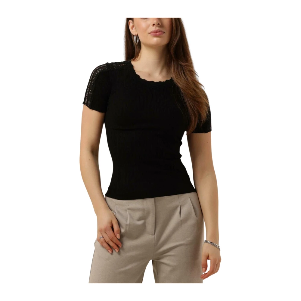 Rosemunde Dames Tops & T-shirts Benita Silk T-shirt W Lace Black Dames