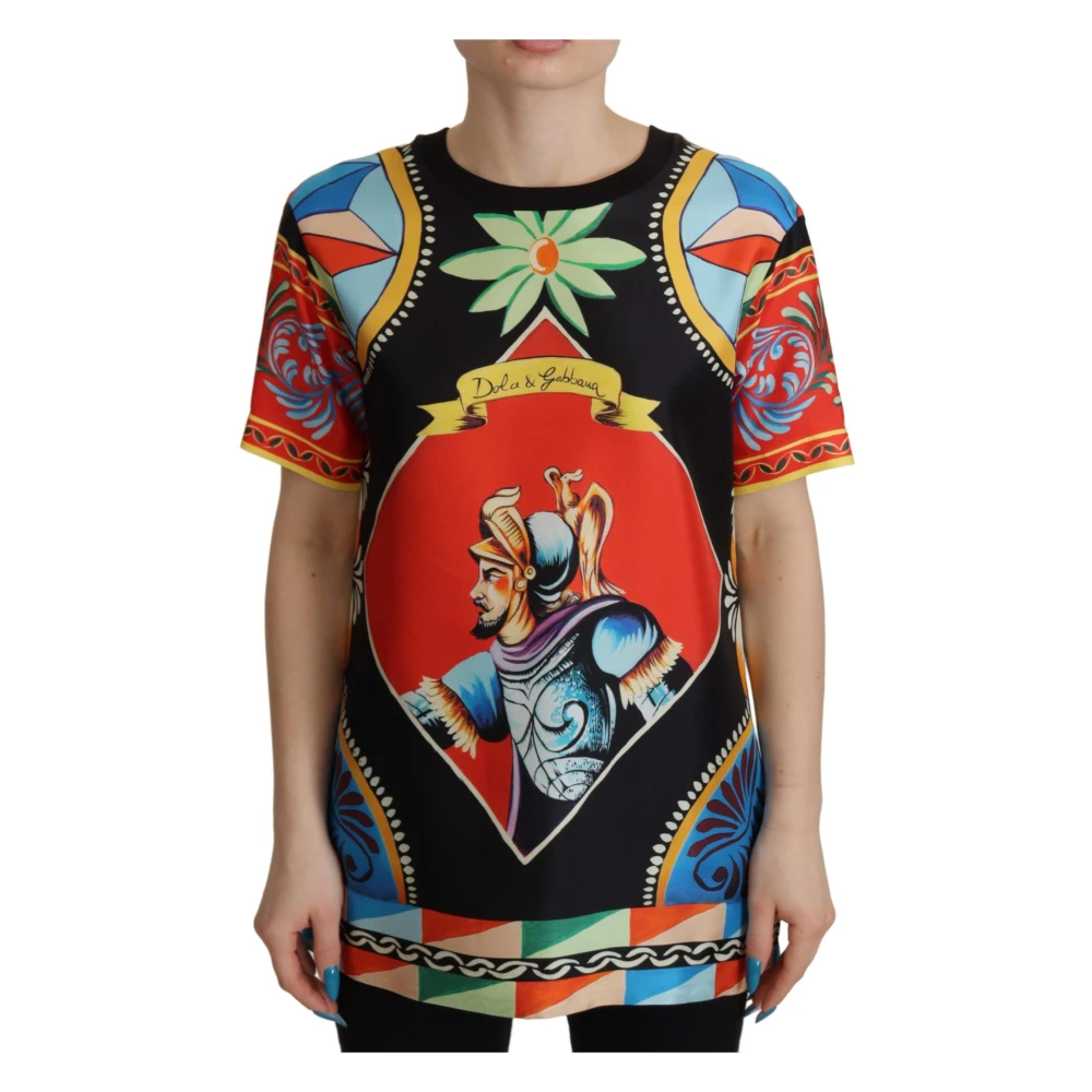 Dolce & Gabbana Women's Multicolor T-Shirts, 3XS, Soldier Carretto Silk Top T-Shirt