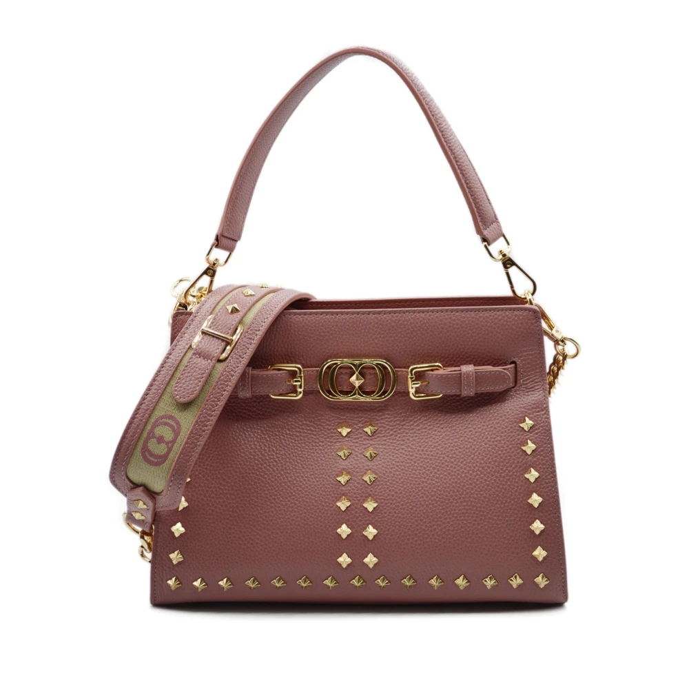 La Carrie Iconische Leren Shopper Tas met Studs Pink Dames