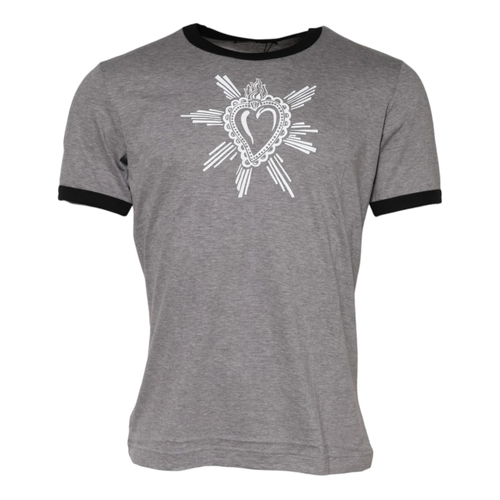 Dolce & Gabbana Men's Gray T-Shirts, M, Sacred Heart Crew Neck T-Shirt