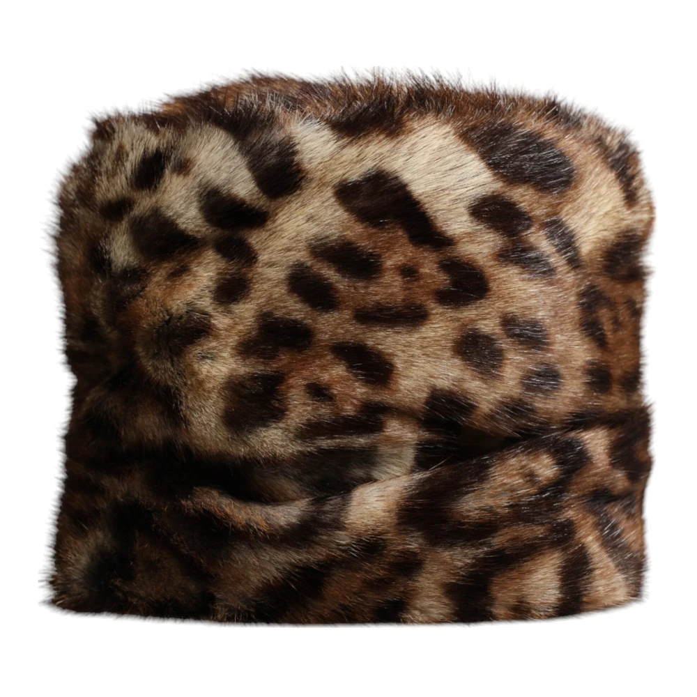 Dolce & Gabbana Femme Marron Accessoires, Brun, Taille: 58 Cm Chapeau Seau En Fausse Fourrure Léopard