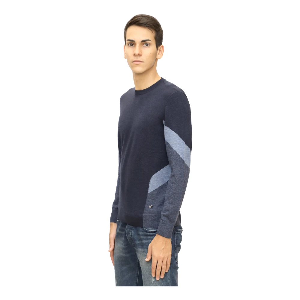 Emporio Armani Color Block Wollen Trui met Inlays Blue Heren