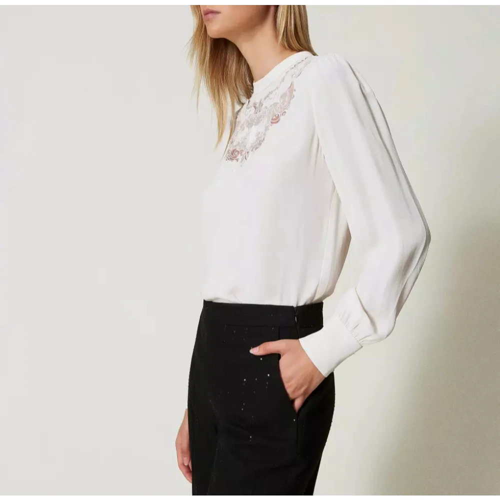 Twinset Bloemen Geborduurde Crepe Blouse White Dames