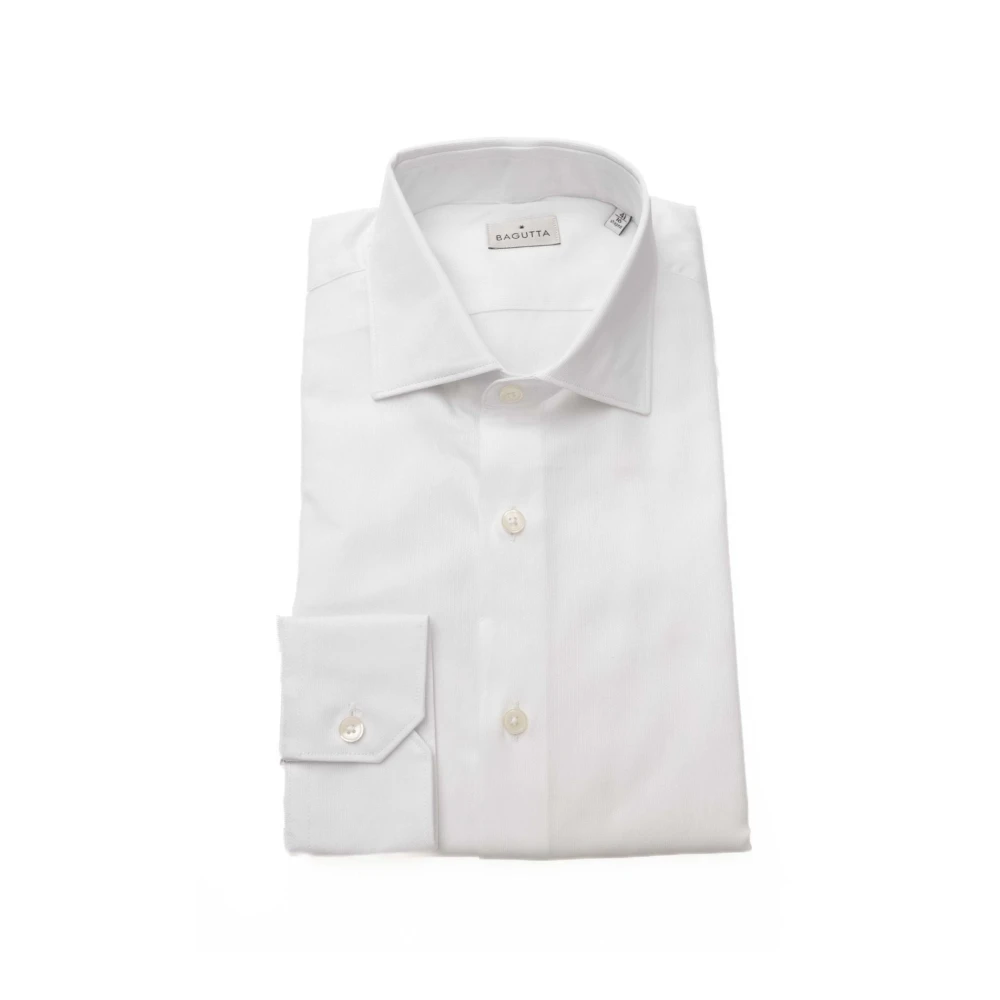 Bagutta Heren Katoenen Overhemd Effen Kleur White Heren