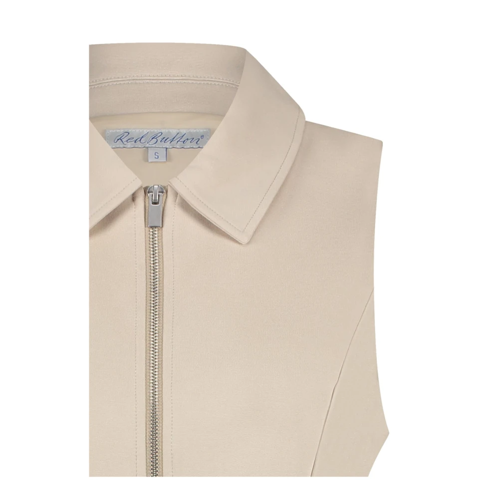 Red Button Ritssluiting Waistcoat in Scuba Stof Beige Dames