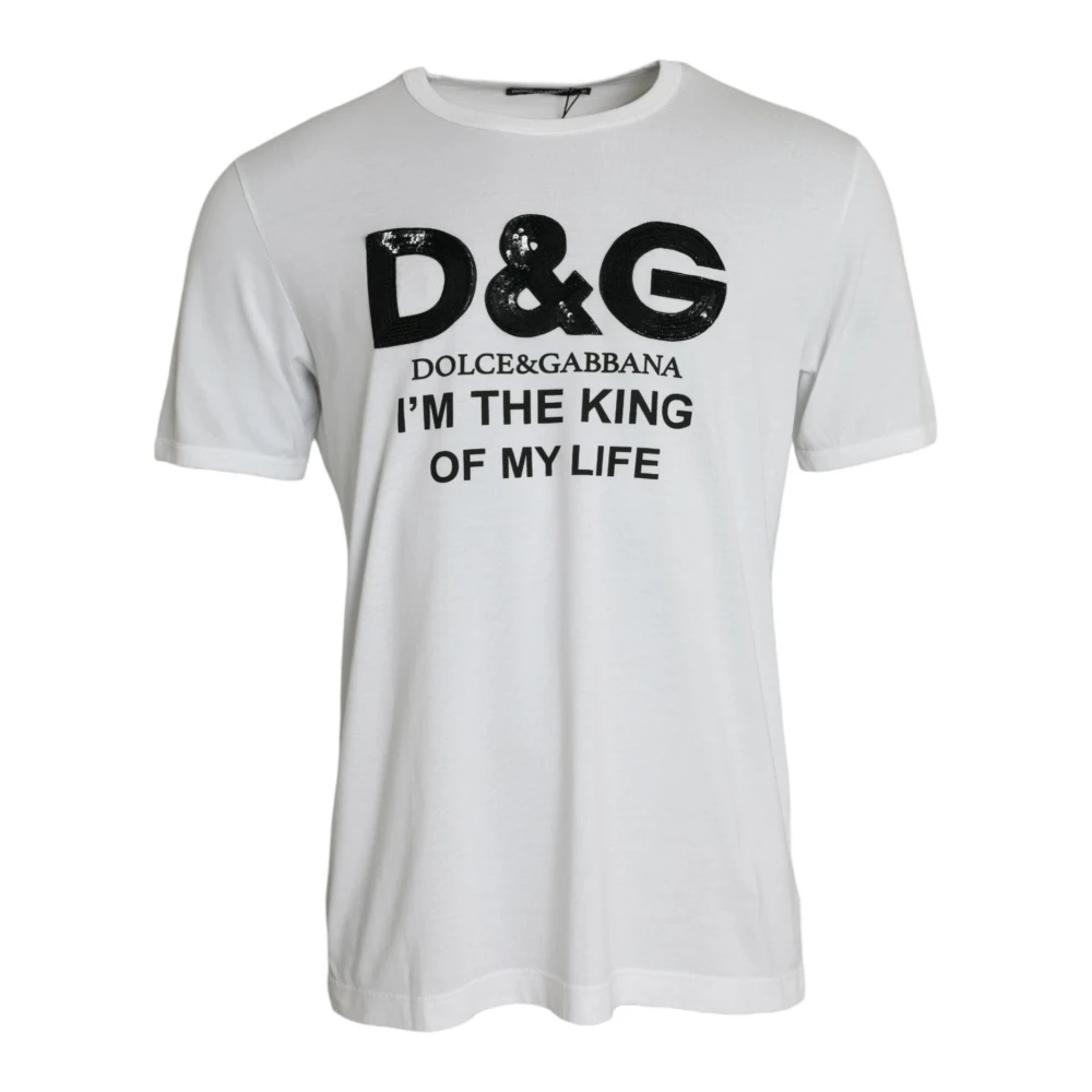Dolce & Gabbana King Print Katoenen Crewneck T-shirt White Heren